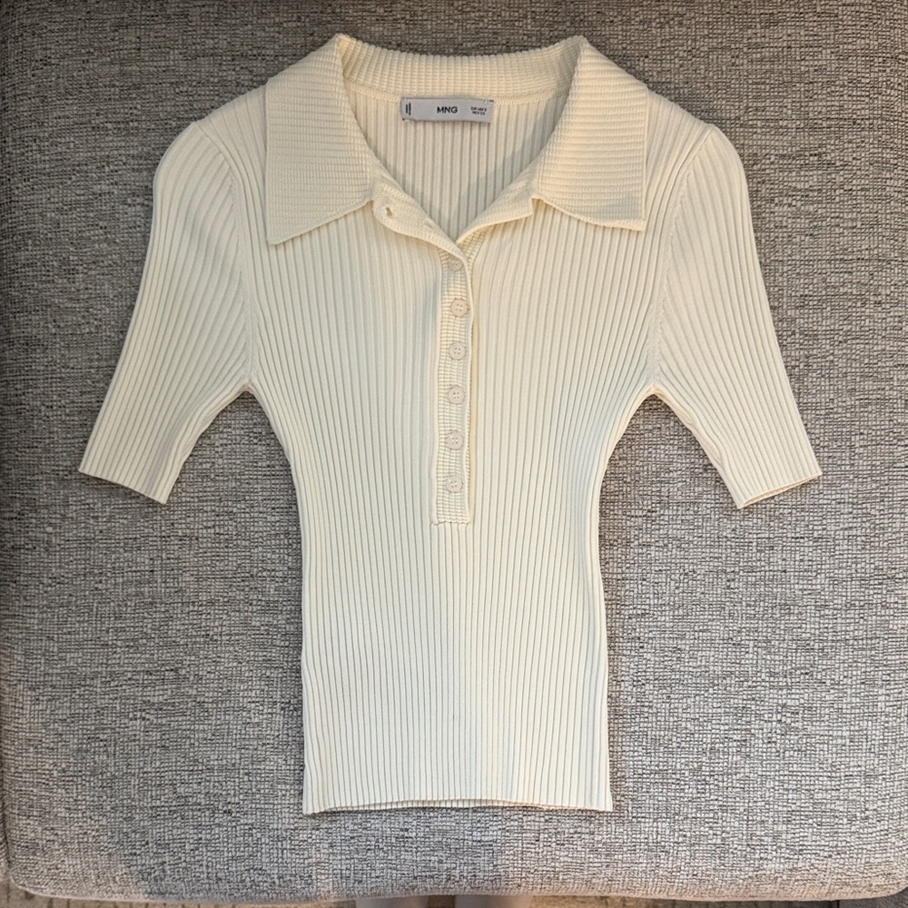 Mango Cream Ribbed Button Down Shirt